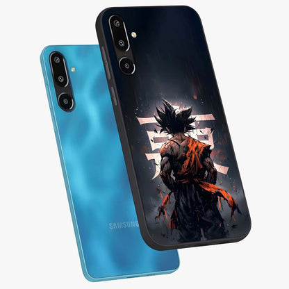 Dark Warrior In Rain Glass Case displayed in angled mockup highlighting dramatic warrior illustration with dark rain aesthetic.