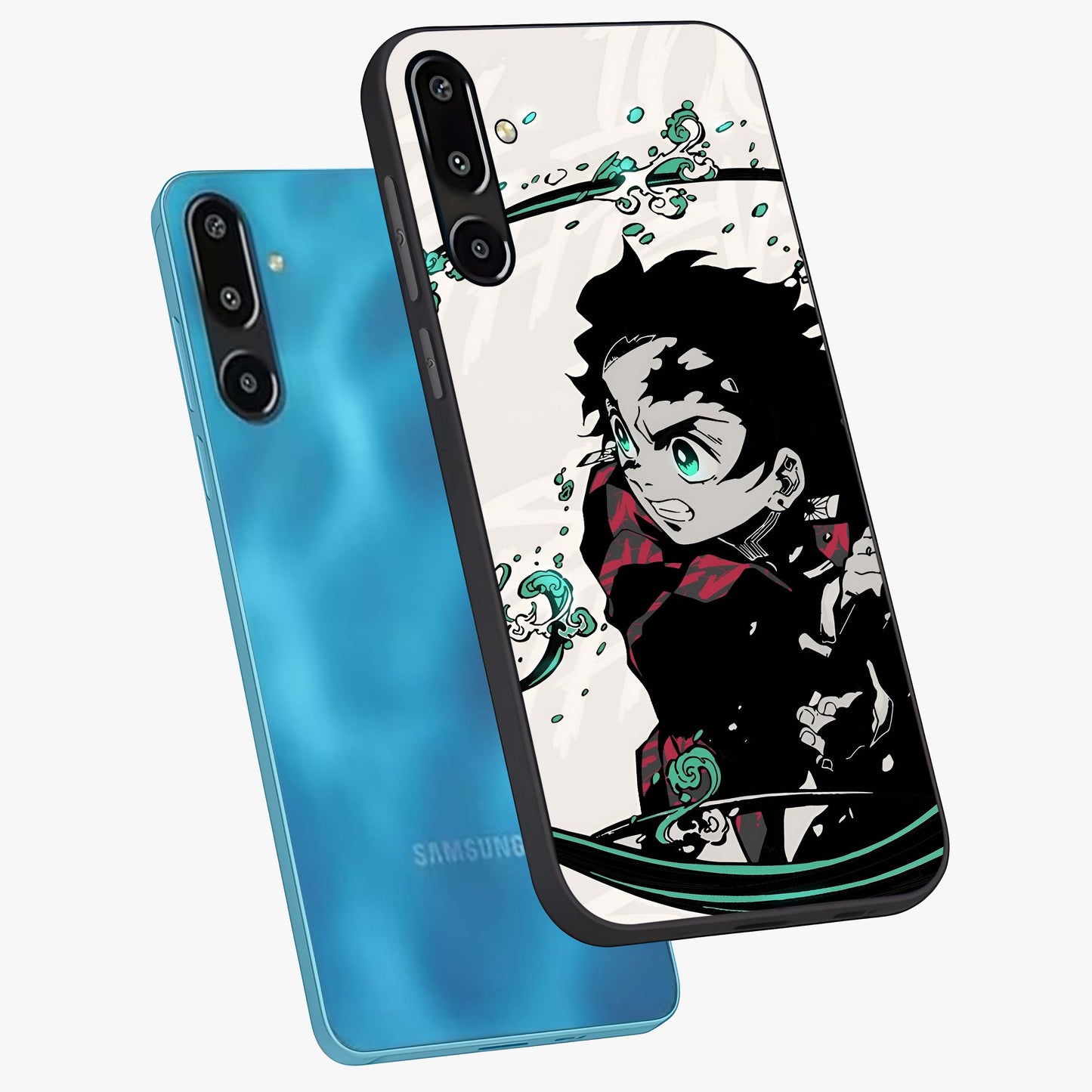 Demon Slayer Glass Case displayed in angled mockup highlighting dramatic anime character design with action aesthetic.