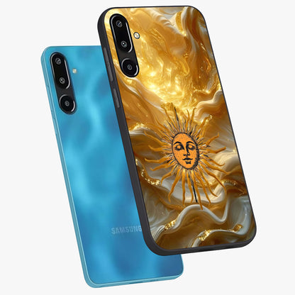 Eternal Golden Glow Glass Case displayed in angled mockup highlighting glowing golden aesthetic design with elegant style.