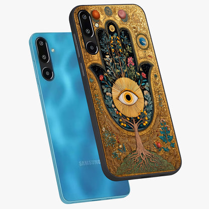 Ethereal Evil Eye Glass Case displayed in angled mockup highlighting protective evil eye symbol with spiritual aesthetic design.