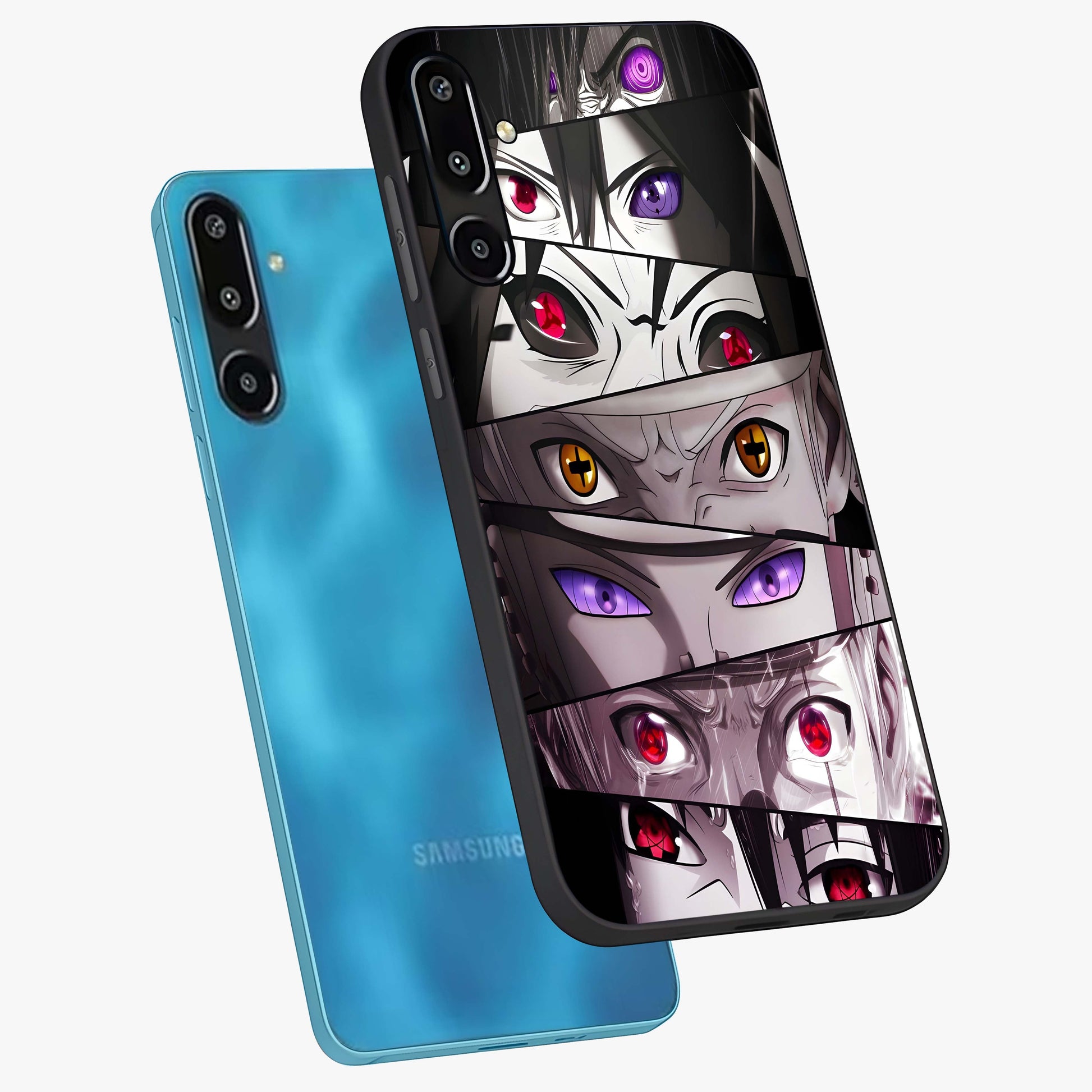 Eyes of Destiny Glass Case displayed in angled mockup highlighting bold eye illustration with mystical aesthetic style.