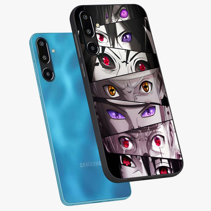Eyes of Destiny Glass Case displayed in angled mockup highlighting bold eye illustration with mystical aesthetic style.
