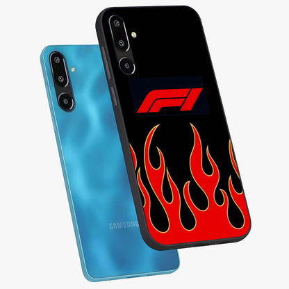 Fire F11 Glass Case displayed in angled mockup highlighting bold fire inspired graphic with energetic aesthetic style.