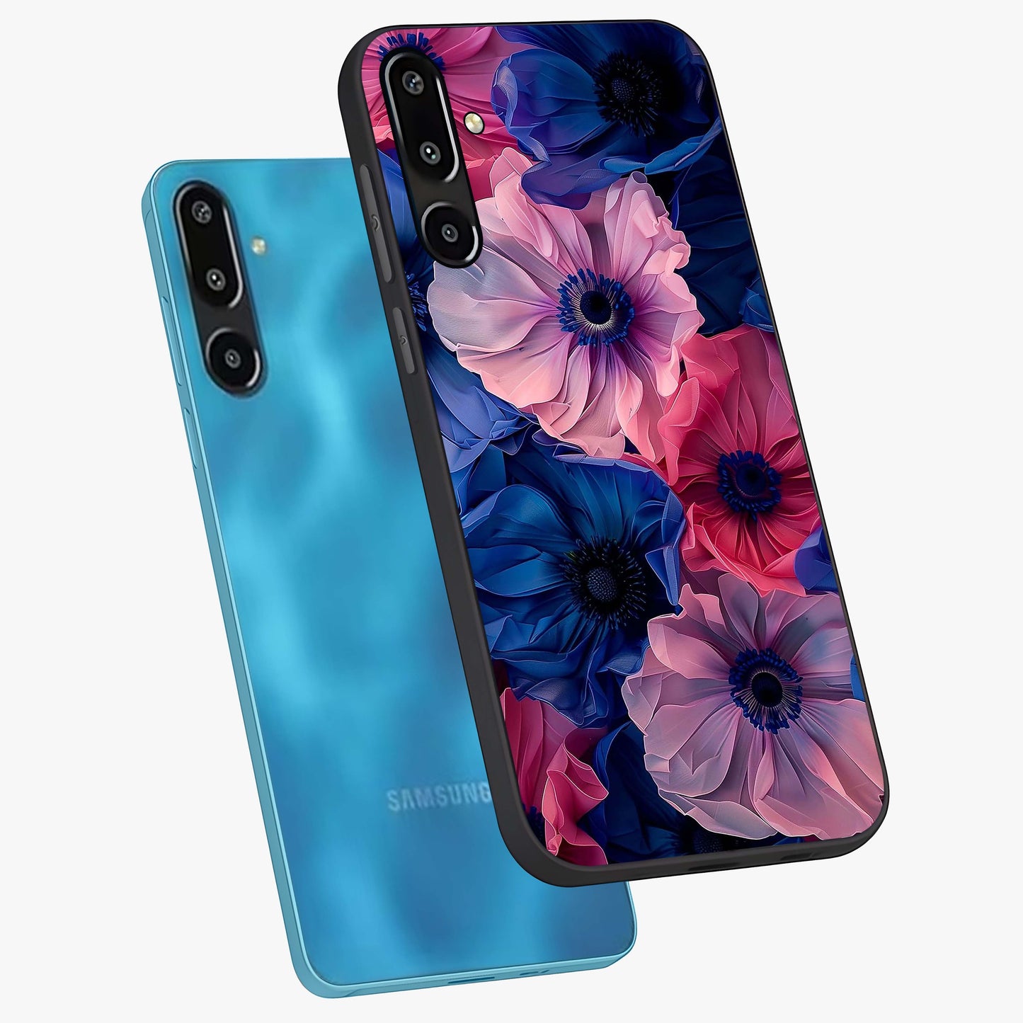 Flower Paper Art Pattern Glass Case displayed in angled mockup highlighting layered paper flower design with artistic aesthetic.
