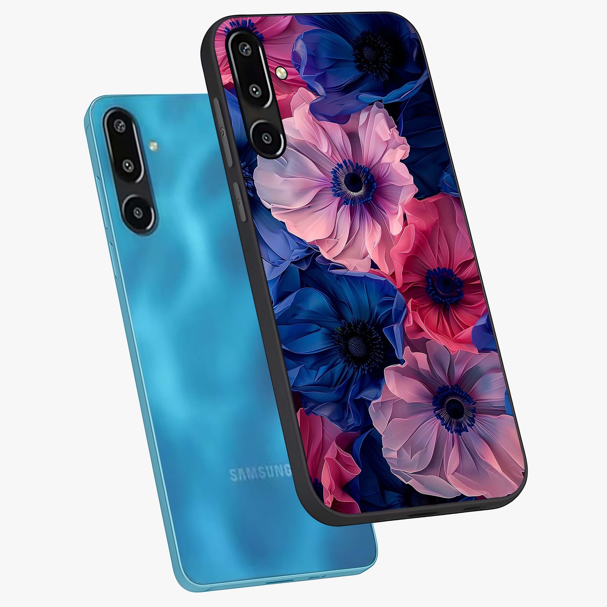 Flower Paper Art Pattern Glass Case displayed in angled mockup highlighting layered paper flower design with artistic aesthetic.