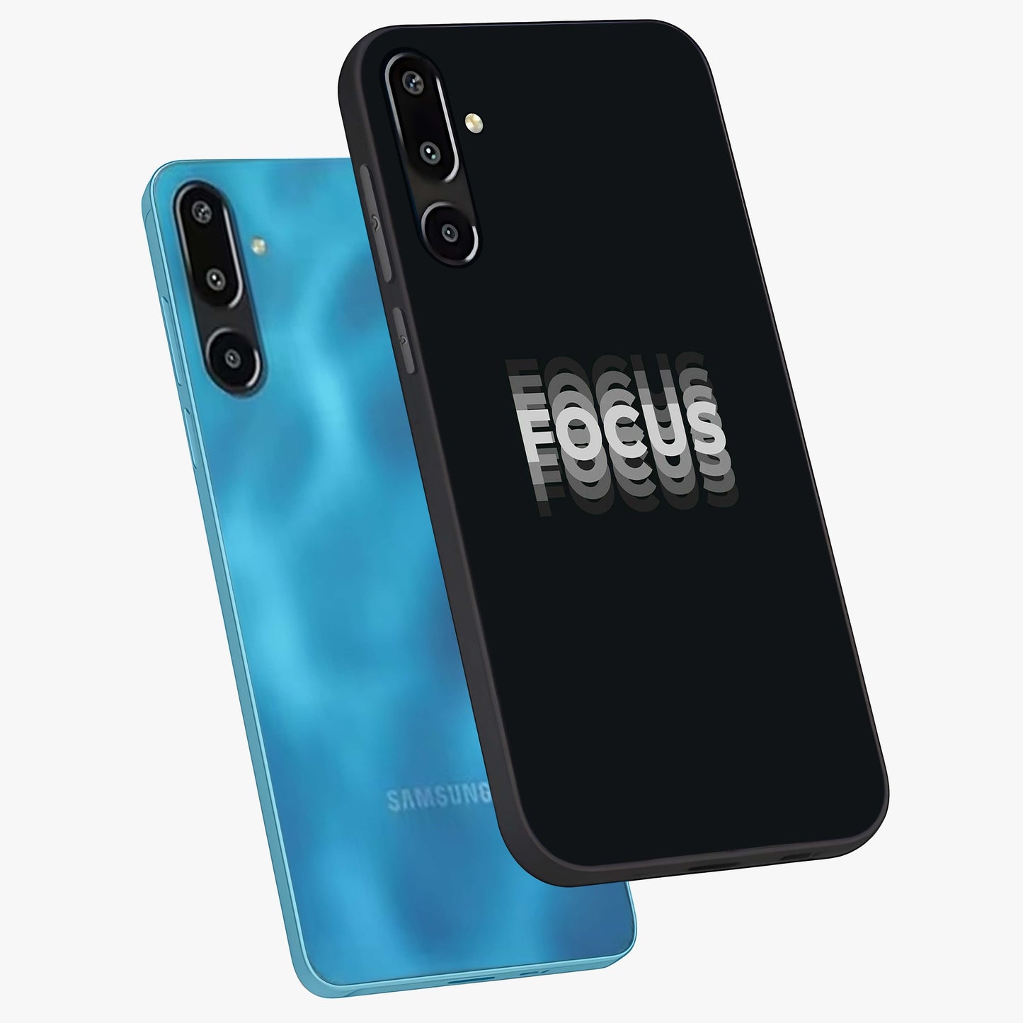 Focus Mode On Glass Case displayed in angled mockup highlighting clean minimal text artwork with modern aesthetic style.