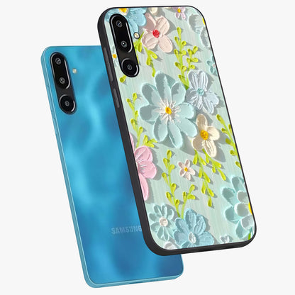 Frosted Petal Garden Glass Case displayed in angled mockup highlighting delicate flower petal design with calm garden aesthetic.