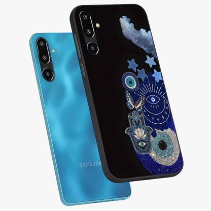 Galactic Charm Cluster Glass Case displayed in angled mockup highlighting luminous galaxy inspired design with dreamy aesthetic.