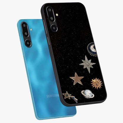 Galactic Charm Glow Glass Case displayed in angled mockup highlighting luminous galaxy inspired design with dreamy aesthetic.