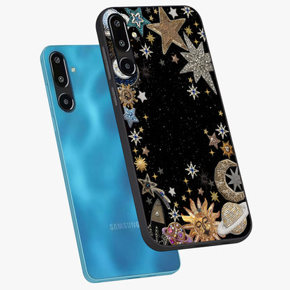 Galactic Jewel Stars Glass Case displayed in angled mockup highlighting shining celestial star design with cosmic aesthetic style.