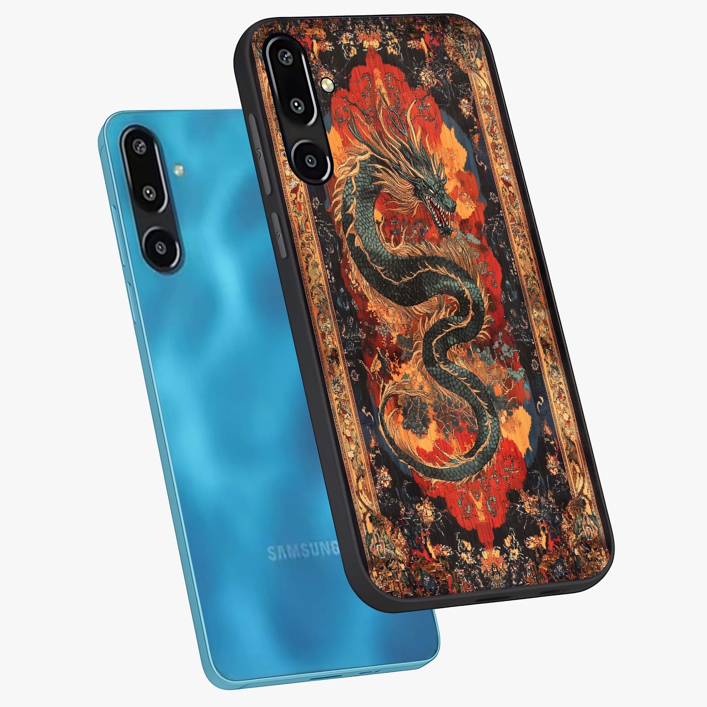 Inferno Dragon Soul Glass Case displayed in angled mockup highlighting powerful dragon illustration with inferno aesthetic.