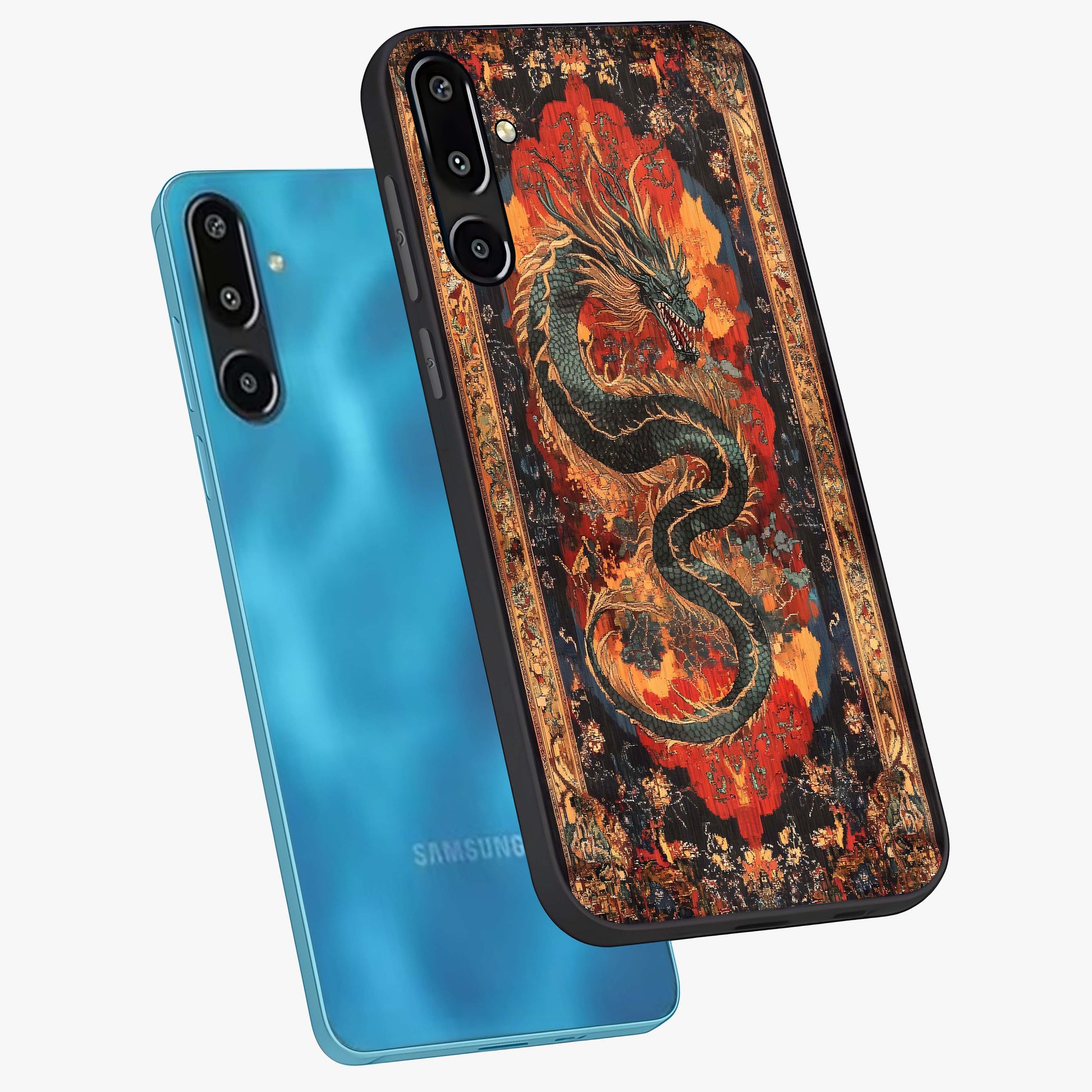 Inferno Dragon Soul Glass Case displayed in angled mockup highlighting powerful dragon illustration with inferno aesthetic.