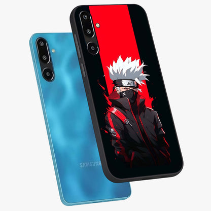 Kakashi Scarlet Shadow Glass Case displayed in angled mockup highlighting dramatic ninja illustration with scarlet themed aesthetic.