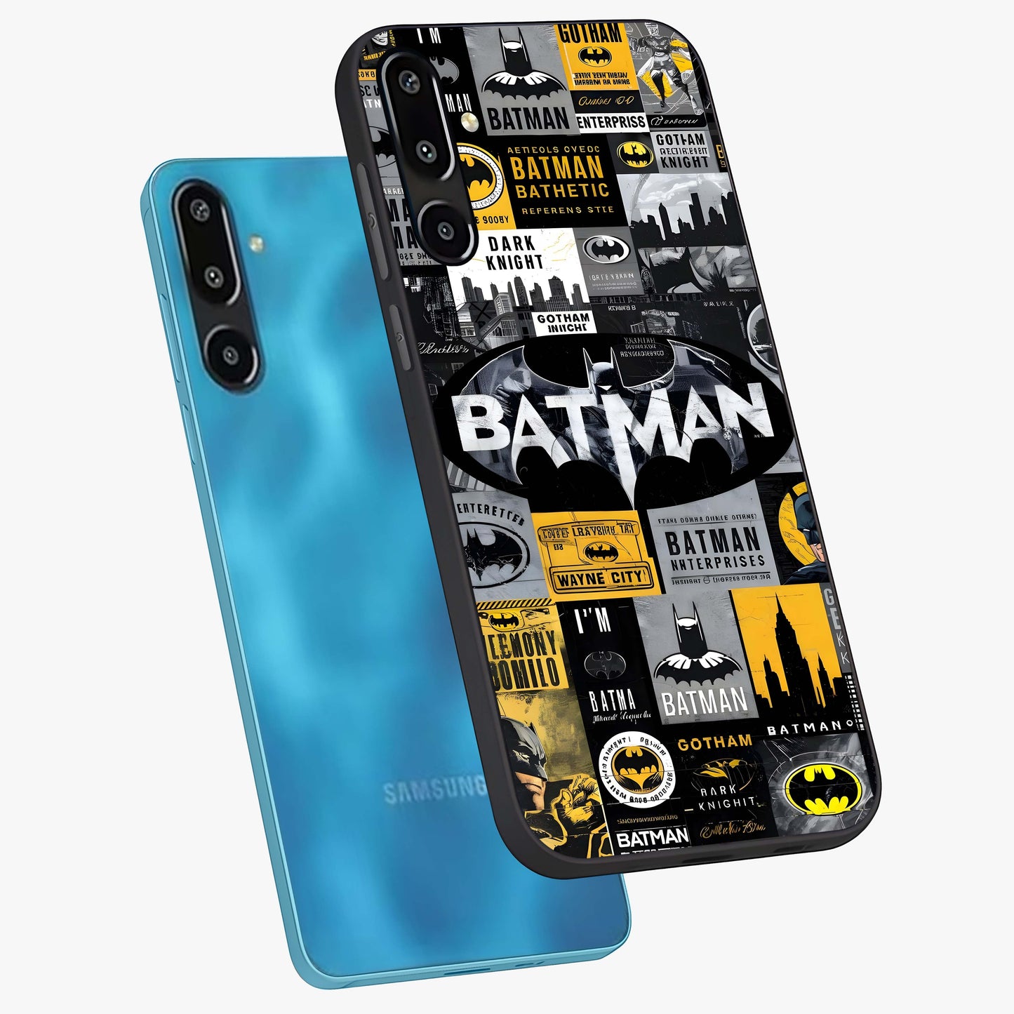Knight Gotham Rise Glass Case displayed in angled mockup highlighting powerful knight silhouette design with dramatic aesthetic.