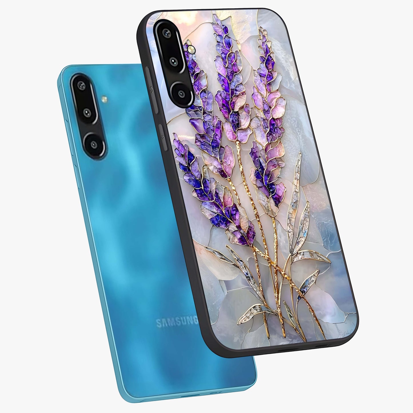 Lavender Dream Glow Glass Case displayed in angled mockup highlighting dreamy purple glow design with soft artistic style.