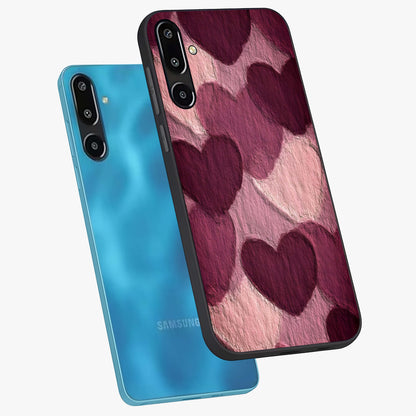 Layered Paper Hearts Glass Case displayed in angled mockup highlighting creative paper craft heart design with romantic aesthetic.