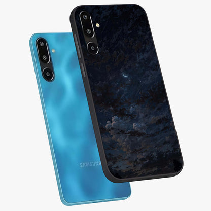 Lunar Veil Silence Glass Case displayed in angled mockup highlighting soft lunar design with peaceful celestial aesthetic.
