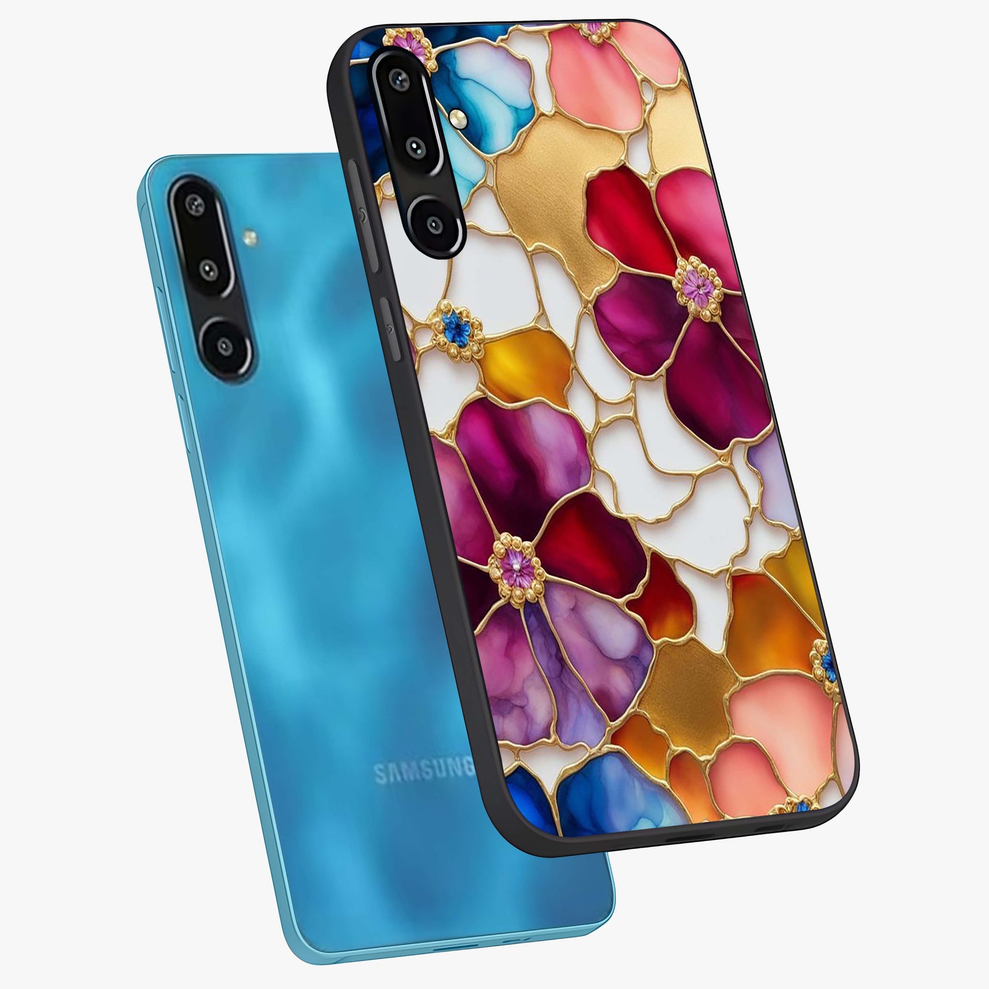 Marble Flower Pattern Glass Case displayed in angled mockup highlighting elegant marble floral design with modern aesthetic.