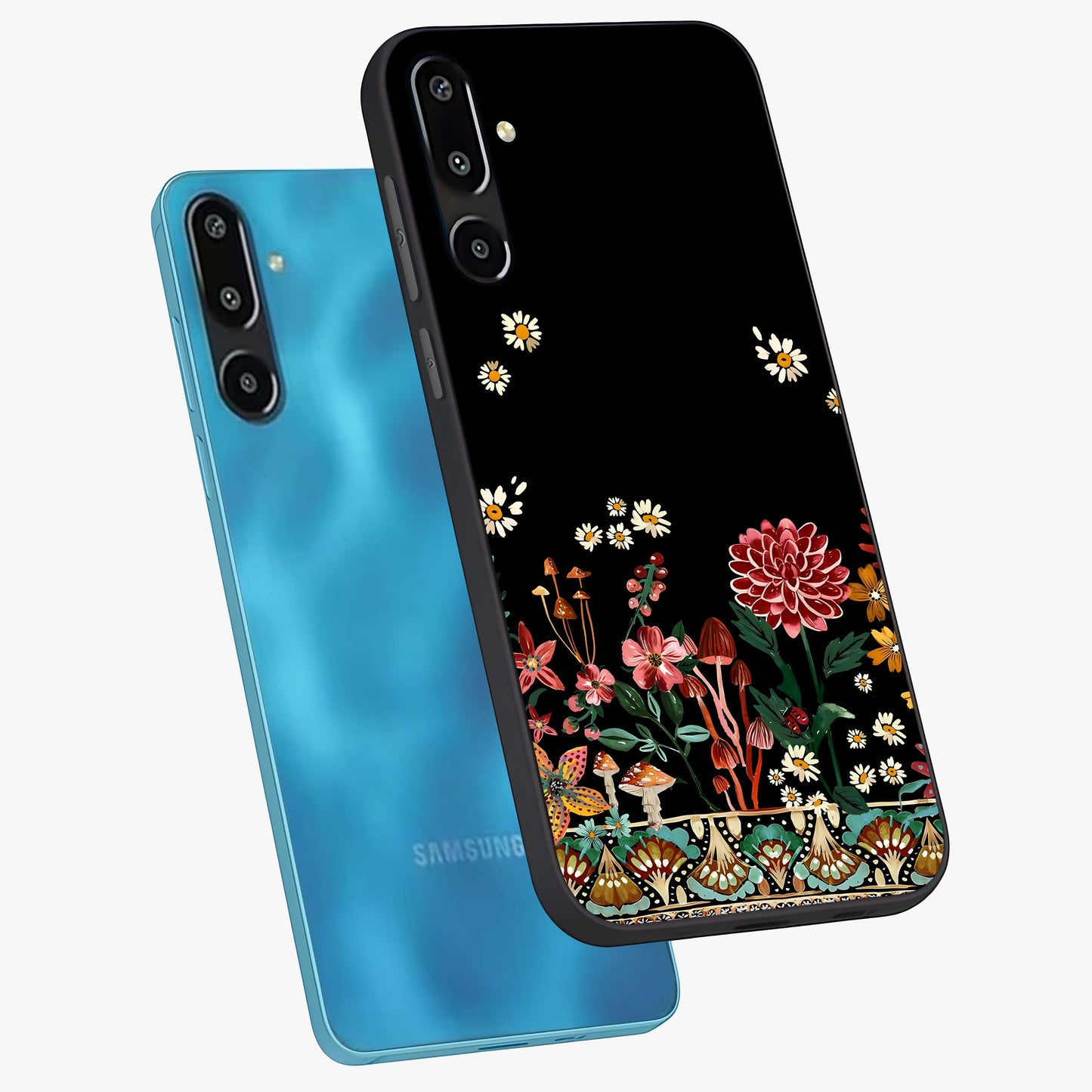 Midnight Bloom Pattern Glass Case displayed in angled mockup highlighting elegant flower design with midnight aesthetic style.