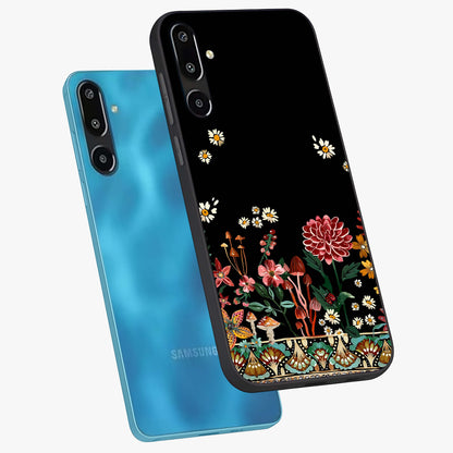 Midnight Bloom Pattern Glass Case displayed in angled mockup highlighting elegant flower design with midnight aesthetic style.