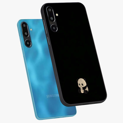 Midnight Panda Love Glass Case displayed in angled mockup highlighting adorable panda illustration with midnight aesthetic.