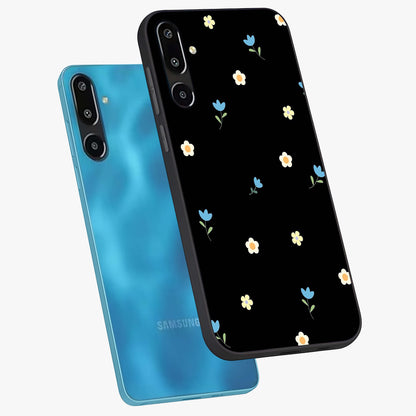 Minimal Petal Whispers Glass Case displayed in angled mockup highlighting delicate petal design with clean minimal aesthetic.