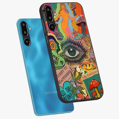 Mystic Eye Wonderland Glass Case displayed in angled mockup highlighting magical eye illustration with dreamy aesthetic.