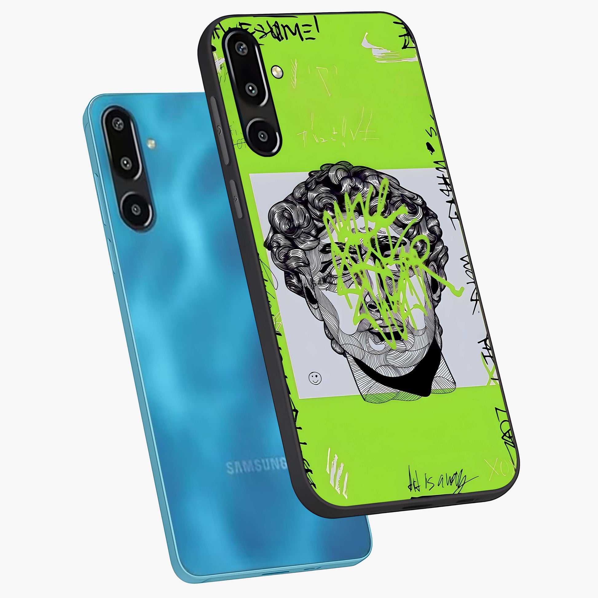 Neo Graffiti Rebellion Glass Case displayed in angled mockup highlighting urban street art design with rebellious aesthetic.