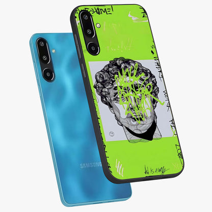Neo Graffiti Rebellion Glass Case displayed in angled mockup highlighting urban street art design with rebellious aesthetic.