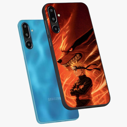 Nine Tails Legacy Glass Case displayed in angled mockup highlighting dynamic anime beast illustration with bold mystical aesthetic.