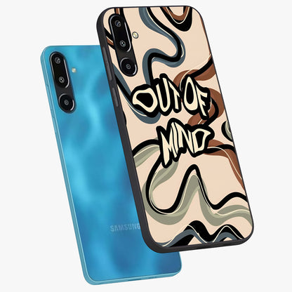 Out Of Mind Glass Case displayed in angled mockup highlighting bold statement design with modern artistic aesthetic.