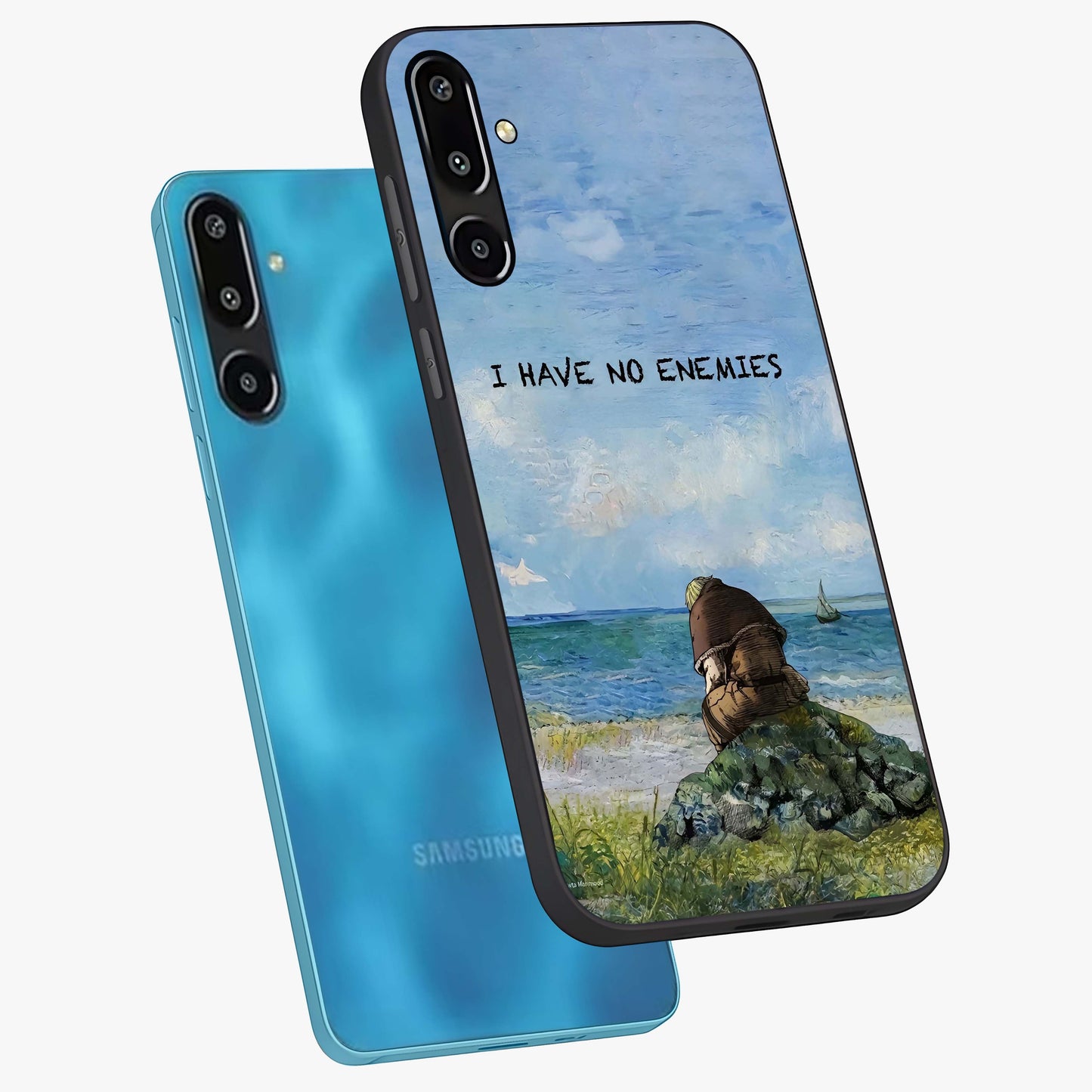 Peace Beyond War Glass Case displayed in angled mockup highlighting meaningful message design with artistic aesthetic style.