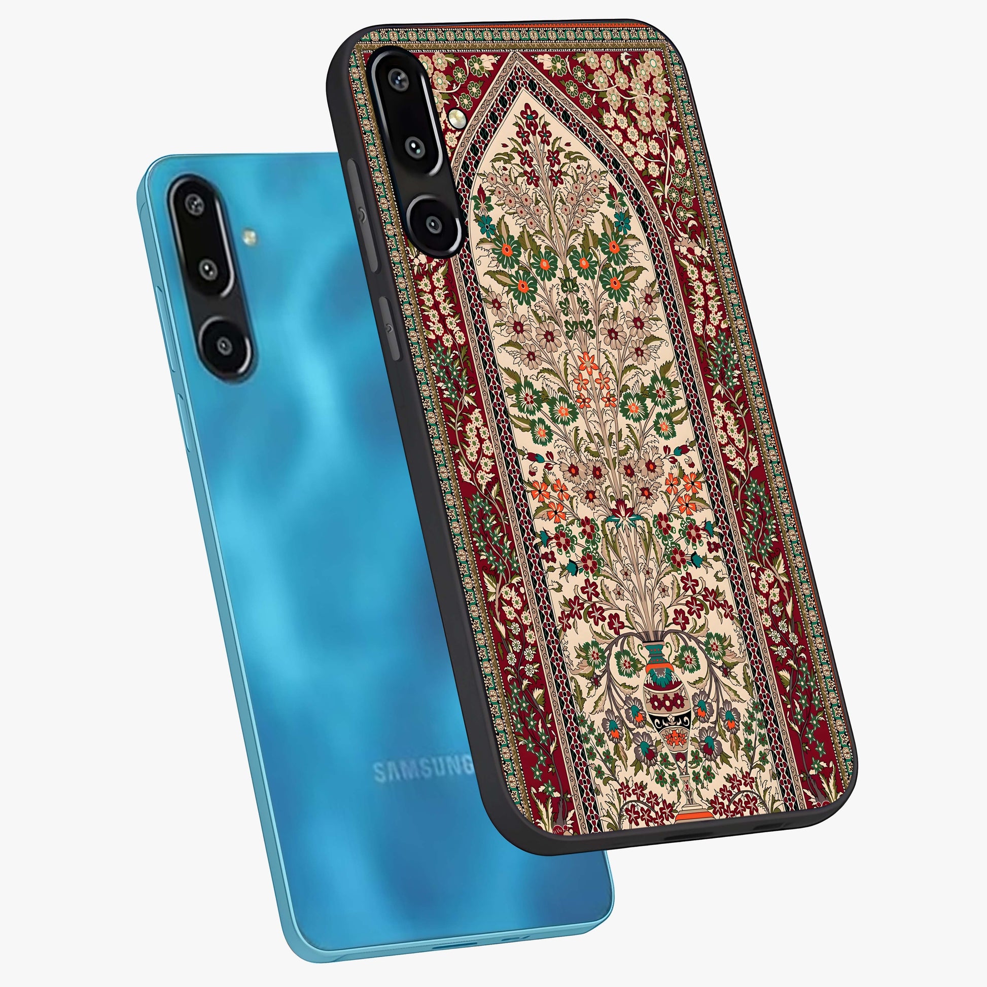 Persian Inspired Glass Case displayed in angled mockup highlighting intricate traditional design with elegant cultural aesthetic.