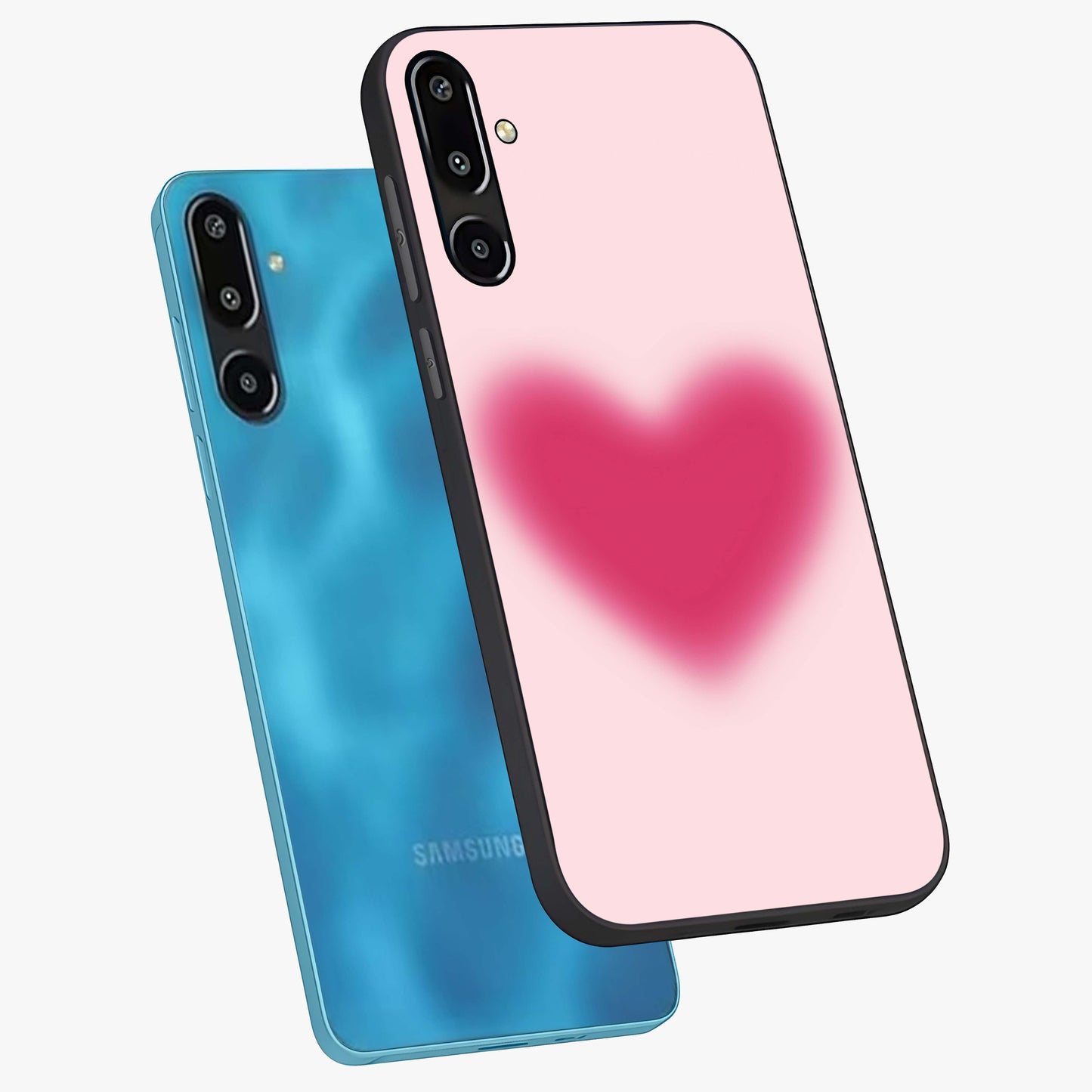 Pink Aura Heart Glass Case displayed in angled mockup highlighting vibrant pink heart design with dreamy aura aesthetic.