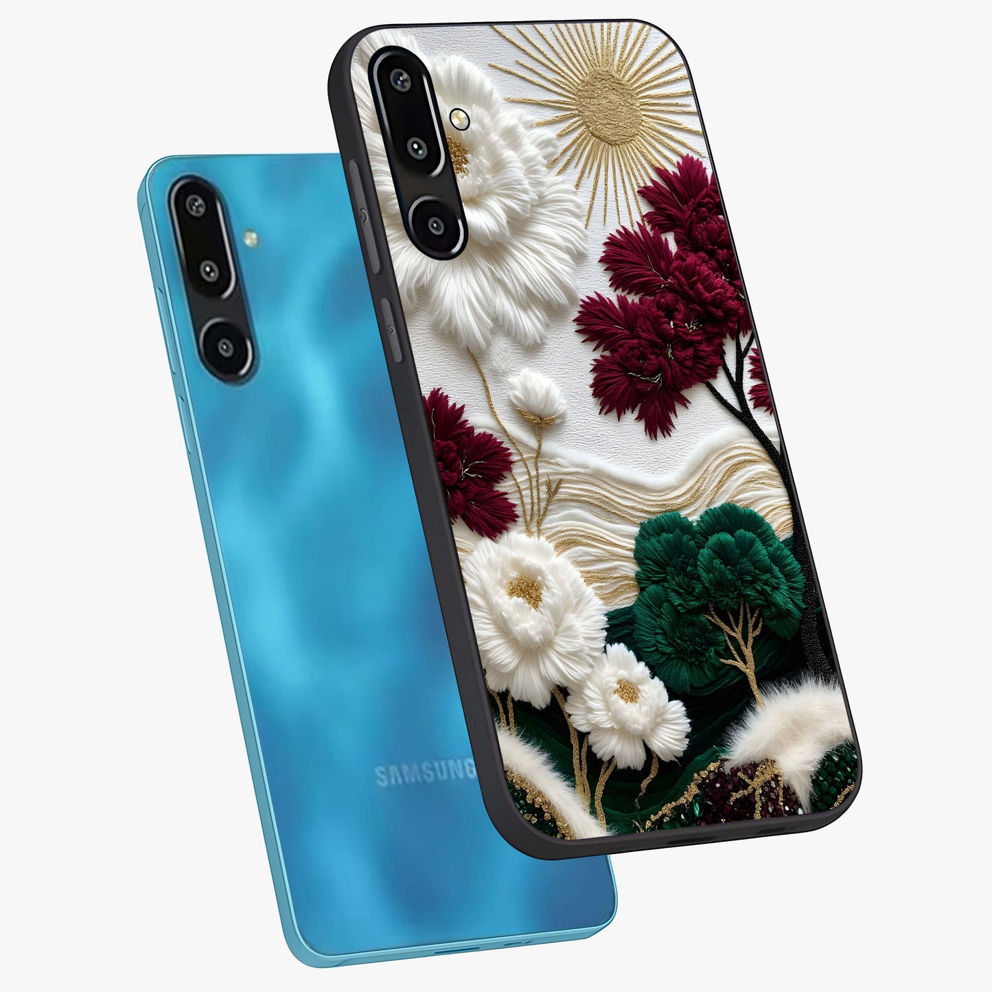 Radiant Bloom Elegance Glass Case displayed in angled mockup highlighting graceful floral design with radiant aesthetic style.