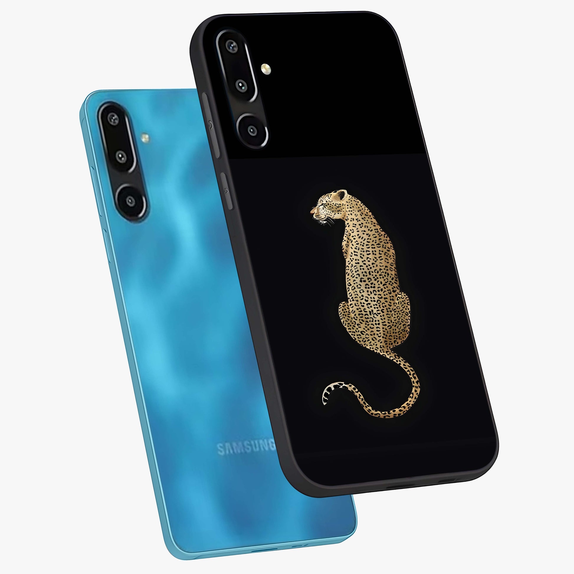 Regal Leopard Glass Case displayed in angled mockup highlighting powerful animal illustration with stylish wild aesthetic.