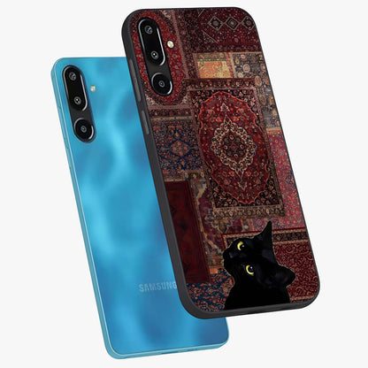 Regal Magic Cat Apple Glass Case displayed in angled mockup highlighting whimsical feline design with fantasy aesthetic.