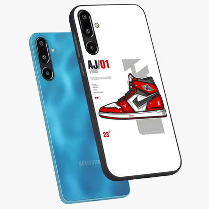 Retro Sneaker Blueprint Glass Case displayed in angled mockup highlighting detailed shoe design with sporty retro aesthetic.