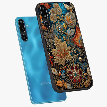 Royal Jewel Garden Glass Case displayed in angled mockup highlighting vibrant jewel inspired floral design with elegant aesthetic.