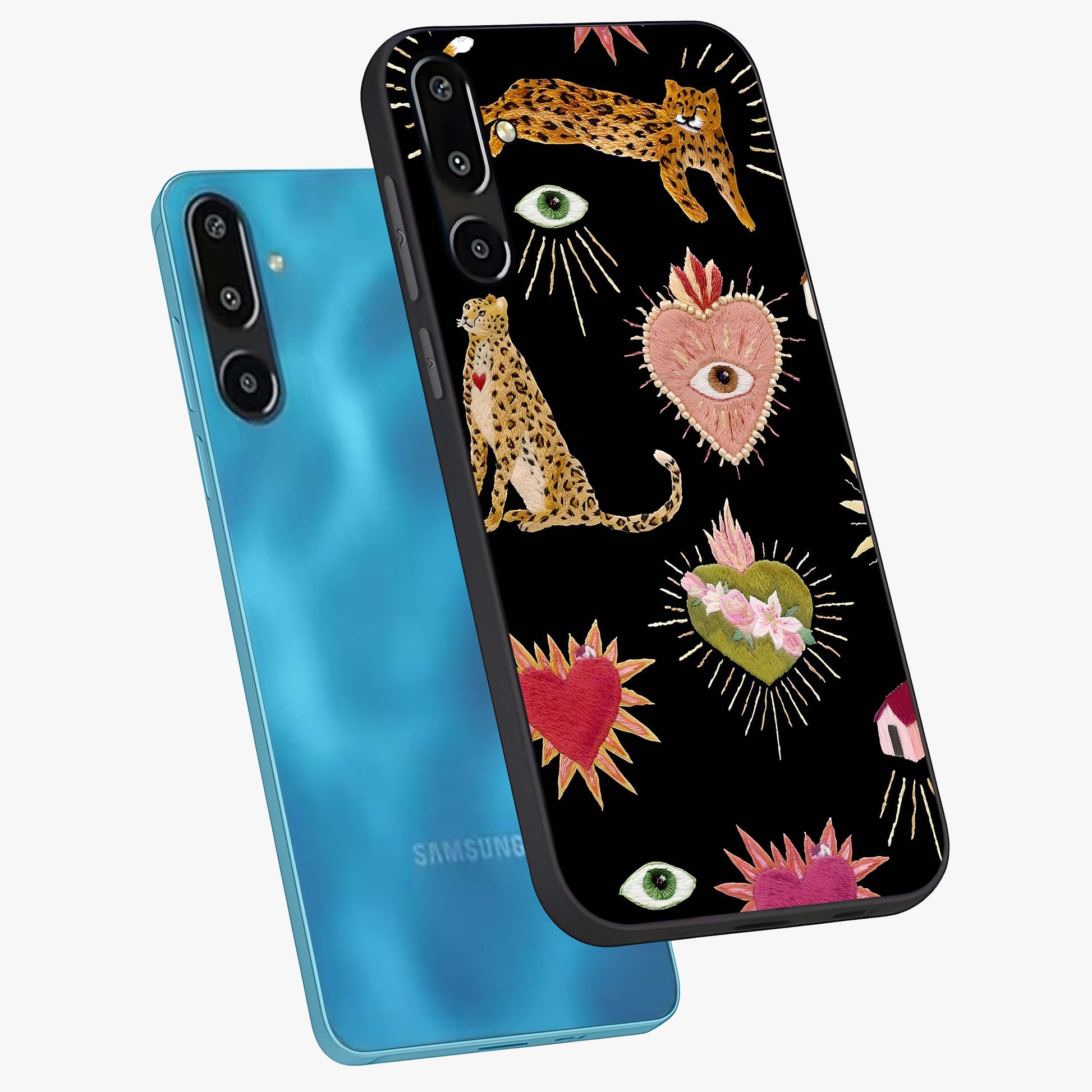 Sacred Jungle Heart Glass Case displayed in angled mockup highlighting lush tropical design with natural aesthetic style.