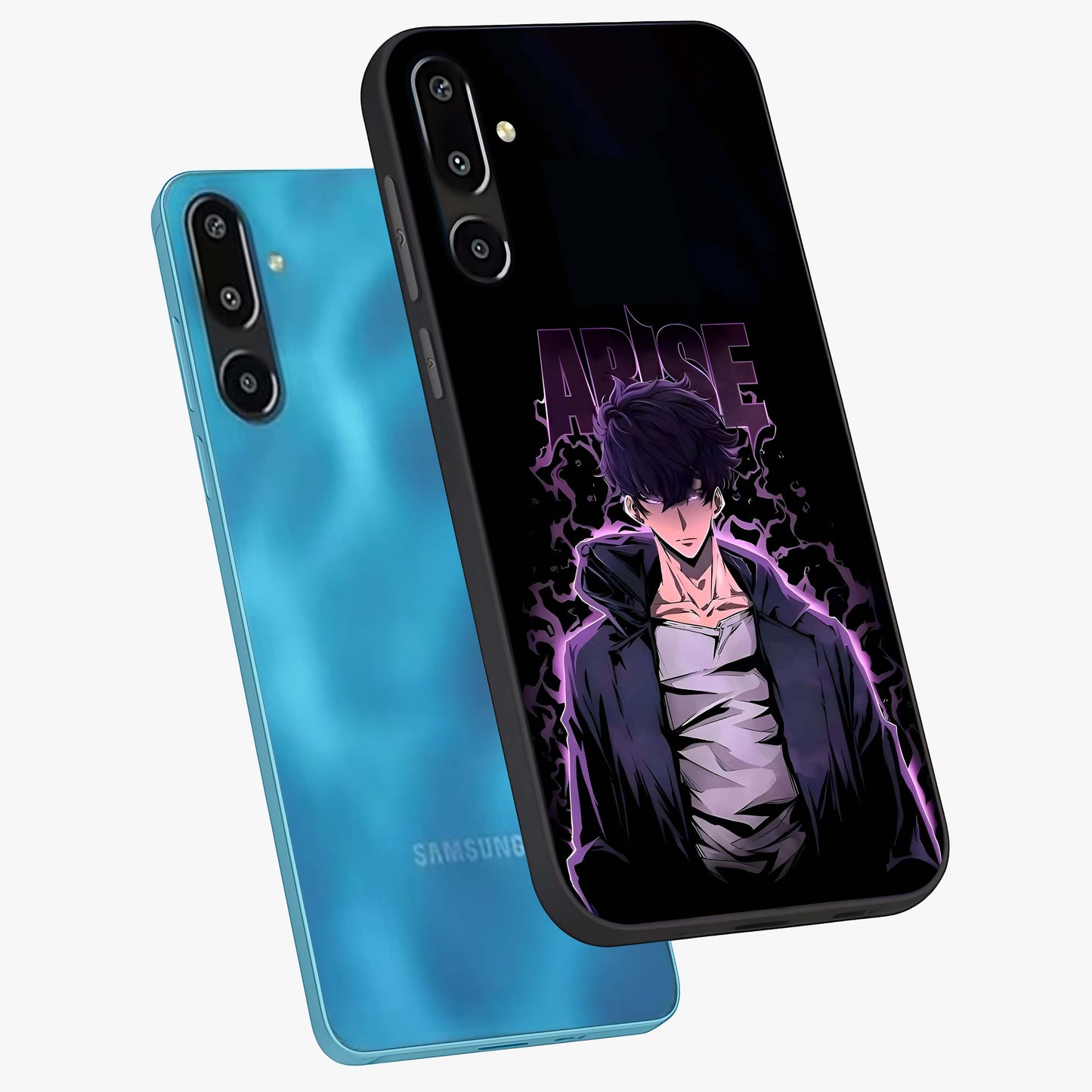 Shadow Monarch Awakening Glass Case displayed in angled mockup highlighting dramatic shadow warrior design with fantasy aesthetic.