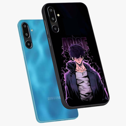 Shadow Monarch Awakening Glass Case displayed in angled mockup highlighting dramatic shadow warrior design with fantasy aesthetic.