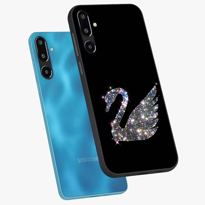 Starlit Swan Grace Glass Case displayed in angled mockup highlighting elegant swan illustration with dreamy celestial aesthetic.