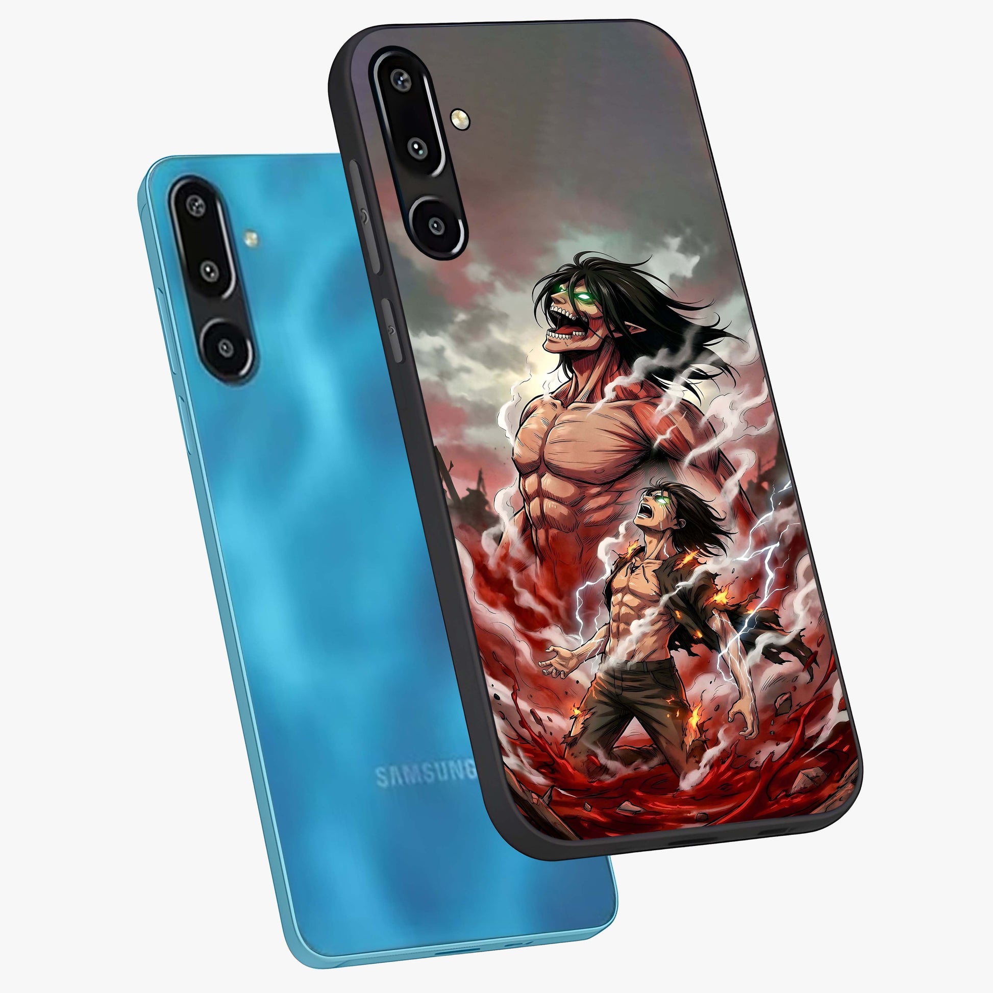 Titan Awakening Fury Glass Case displayed in angled mockup highlighting dramatic giant warrior design with bold anime aesthetic.