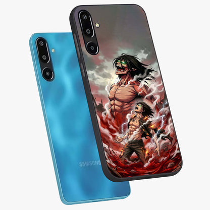 Titan Awakening Fury Glass Case displayed in angled mockup highlighting dramatic giant warrior design with bold anime aesthetic.