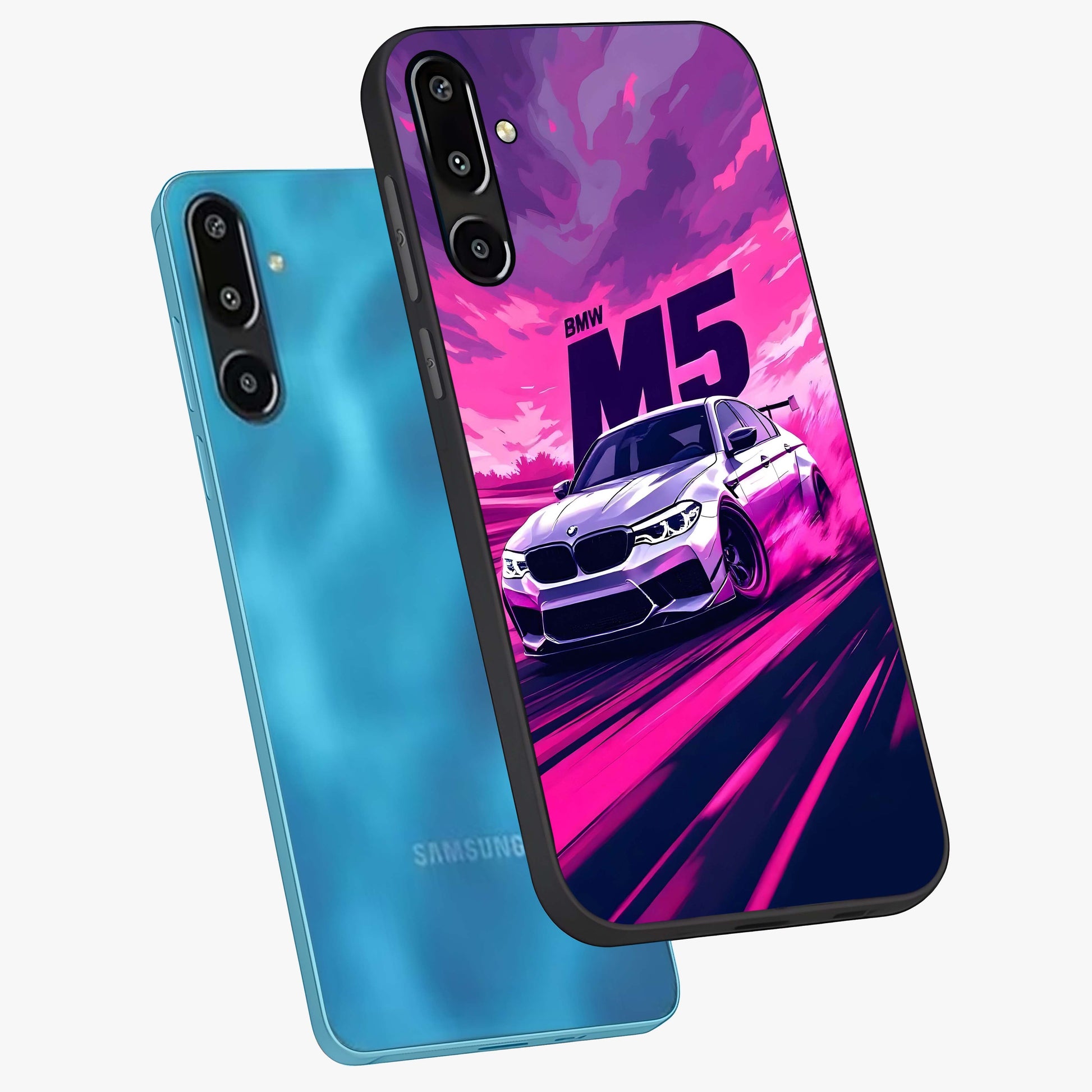 Velocity Drift Pulse Glass Case displayed in angled mockup highlighting dynamic drift design with sporty automotive aesthetic.