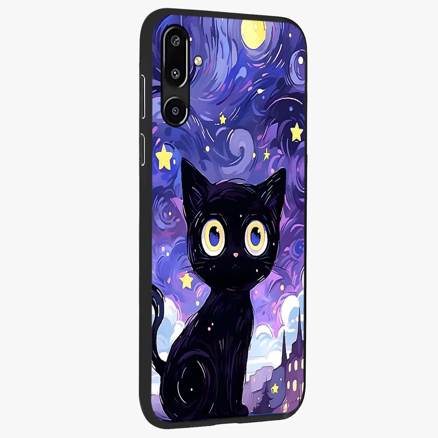 Abstract Cat Art Glass Case upright view showcasing creative feline illustration and aesthetic artistic style.