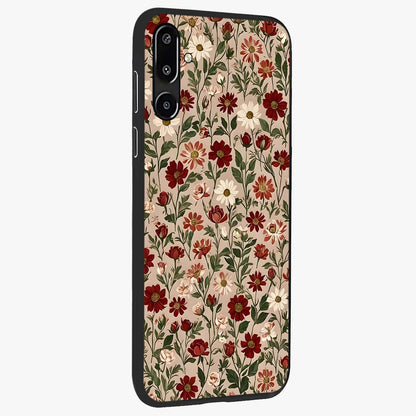 Biege Flower With Leaf Glass Case upright view showcasing delicate beige flower illustration with clean botanical style.