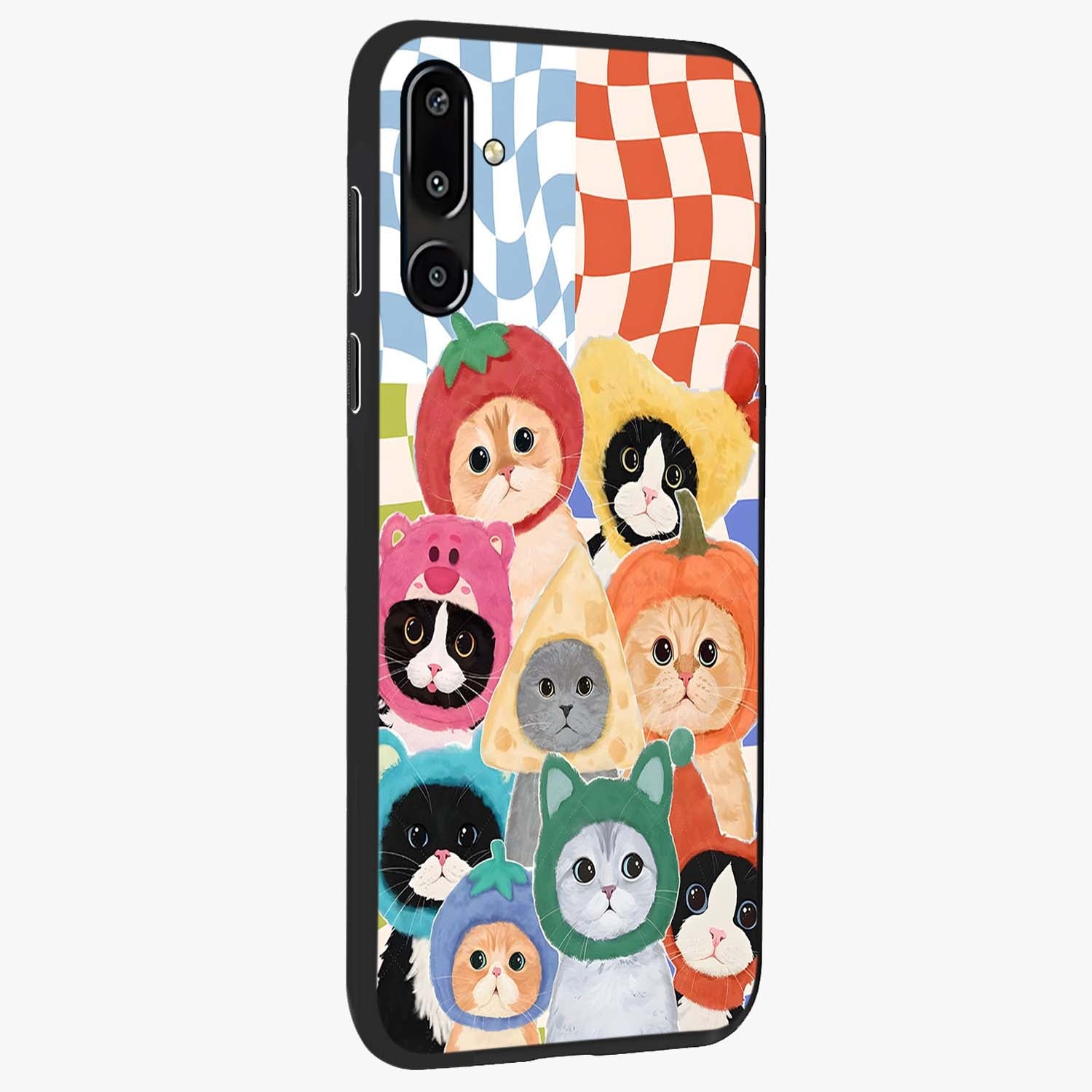 Cats in Fruits Glass Case upright view showcasing charming cat artwork with fun fruity theme.