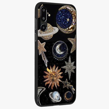 Celestial Gem Constellations Glass Case upright view showcasing cosmic constellation artwork with celestial aesthetic style.